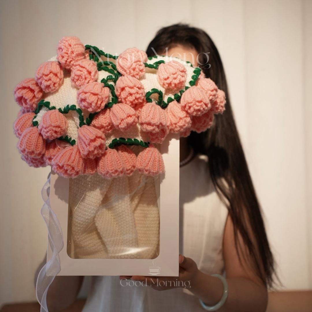 Hot Selling Handmade DIY Rose Blanket 100% Cotton Kitted Crochet Rose Blanket Creative Gift